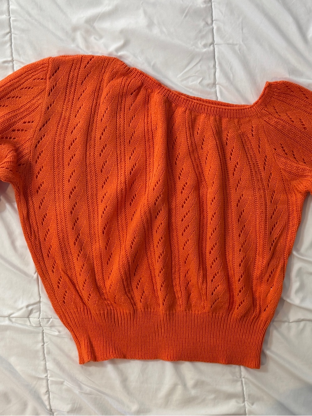 Orange Openwork Off-Shoulder Sweater